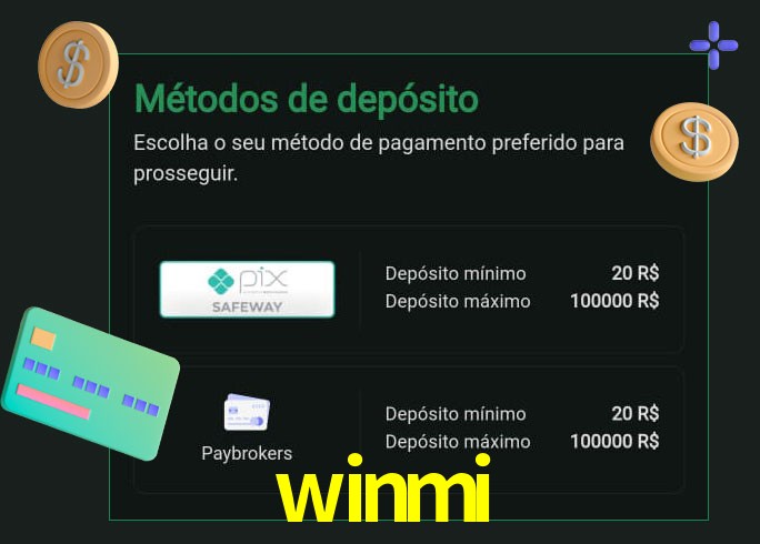 O cassino winmi oferece uma grande variedade de métodos de pagamento